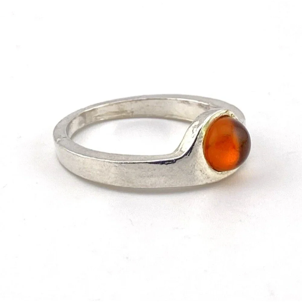 Modernist Minimalist Sterling Silver Baltic Amber Cigar Band Ring Size 8.5